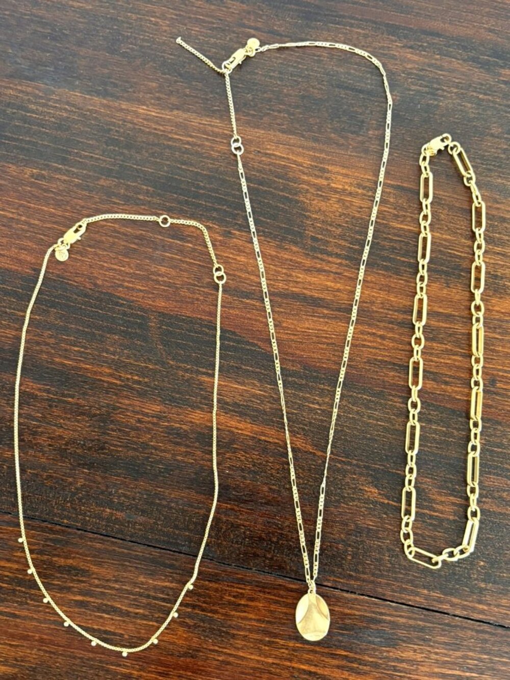 Lot of 3 Madewell gold plated necklaces - dotted, cable and paperclip chains
